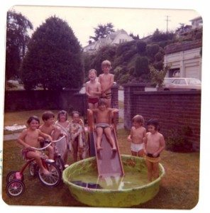 kids around wading pool in the 1970s
