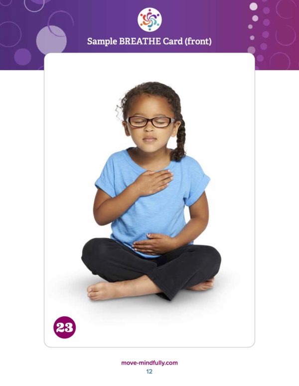 MoveMindfully card showing young seated girl with hand over heart