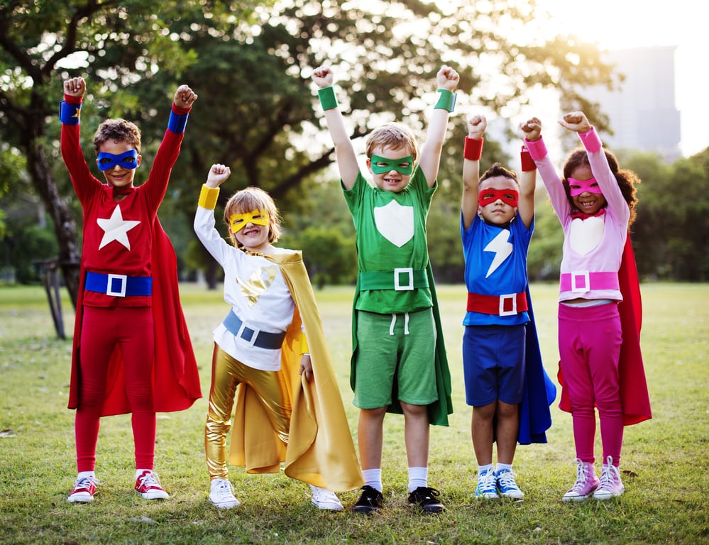kids dressed as superheroes