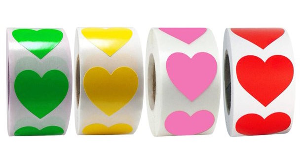 rolls of heart stickers